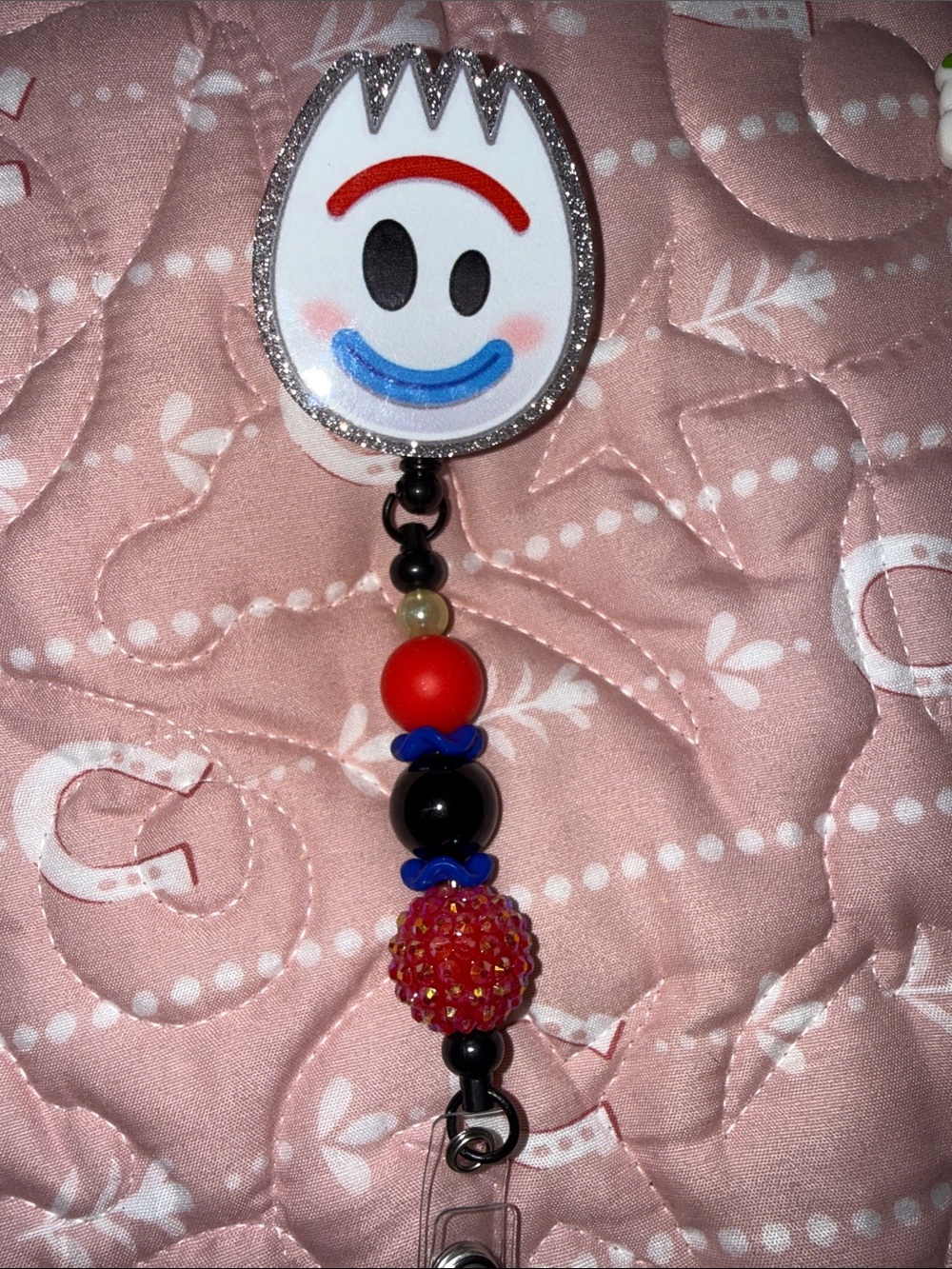 Kids Beaded Character Badge Reel - Pink